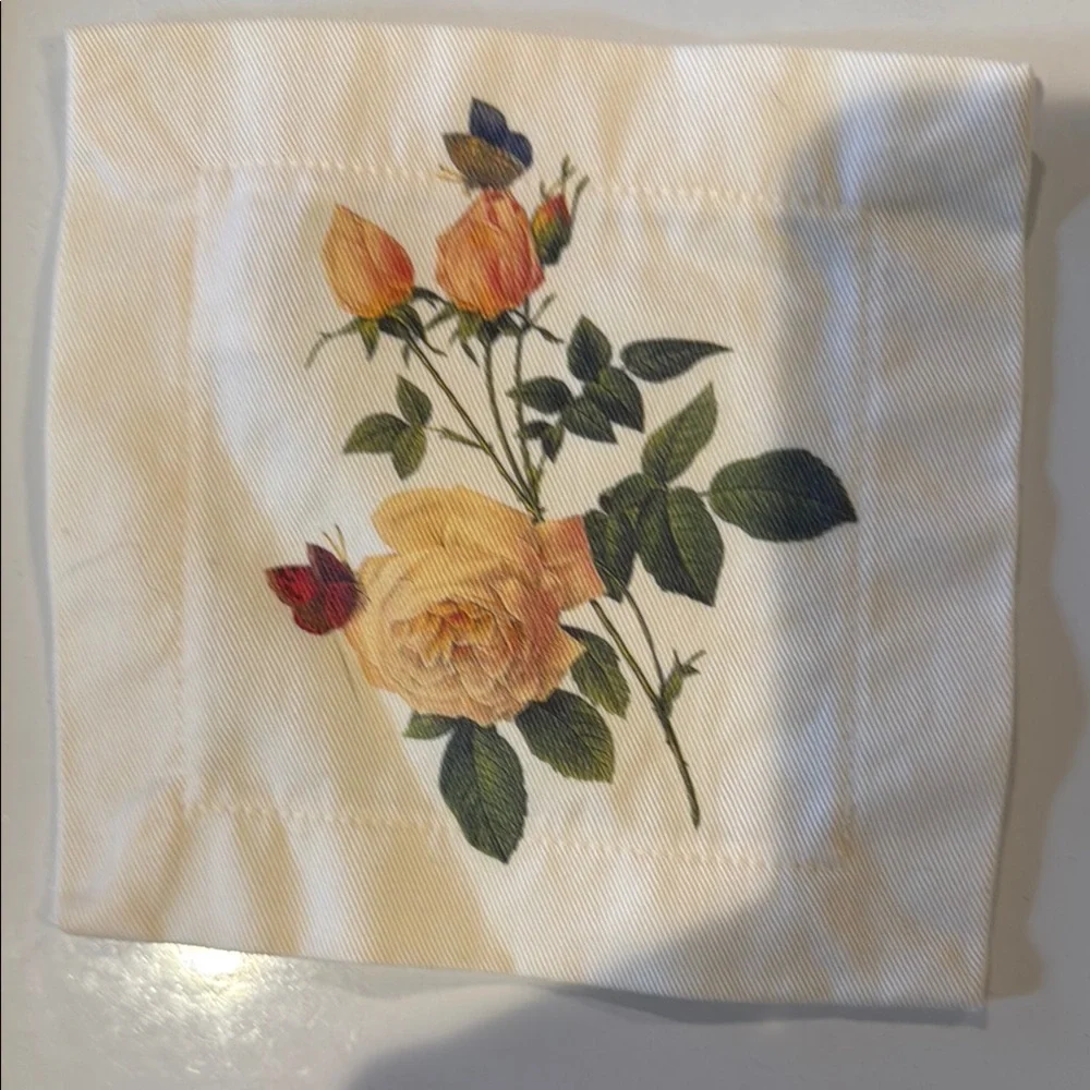 Coasters Naptins Set of 4 Cream and Yellow with Yellow Roses & Butterflies